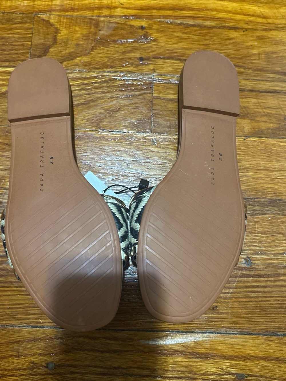Zara Braided Chevron Slide Sandals in Black and Cream - Picture 2 of 3